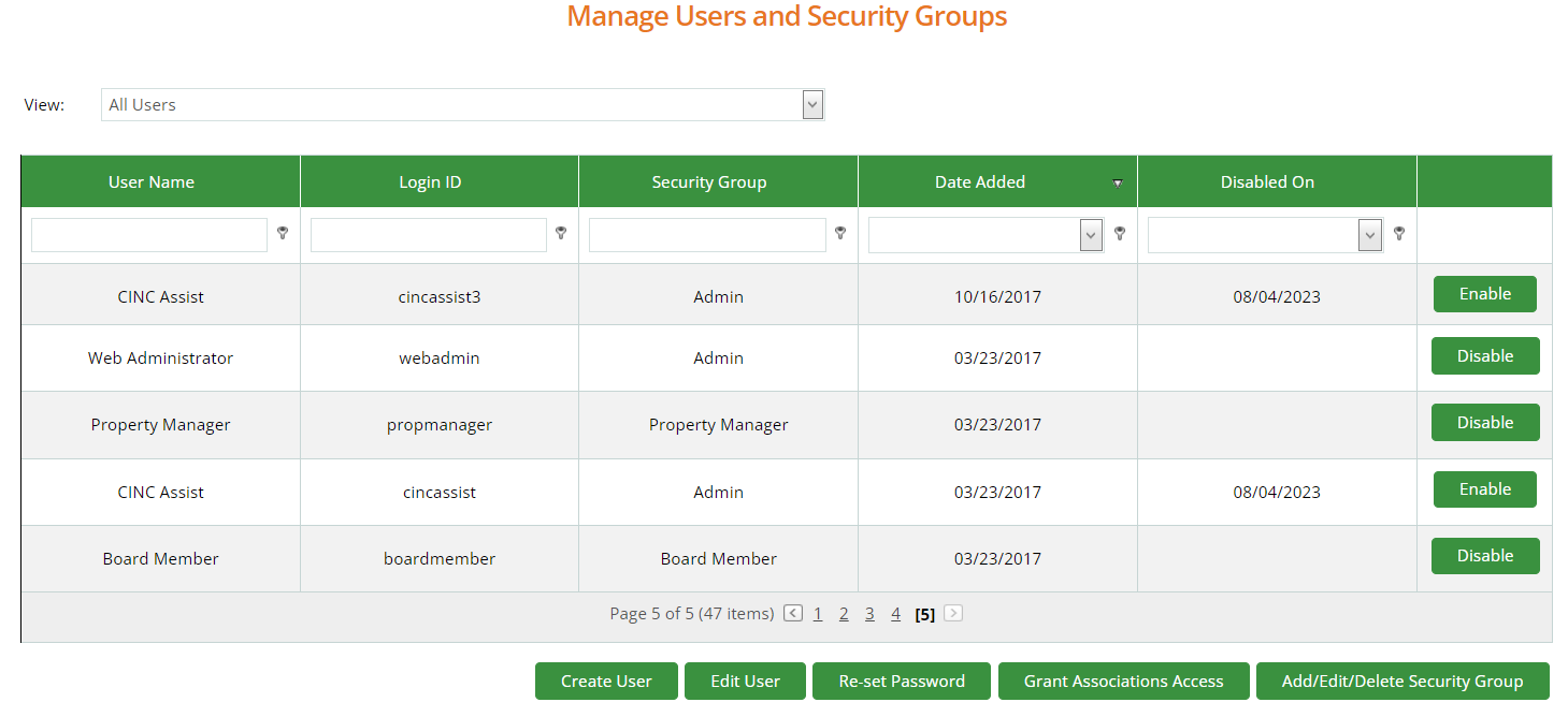 WebAxis Admin Users & Security Groups
